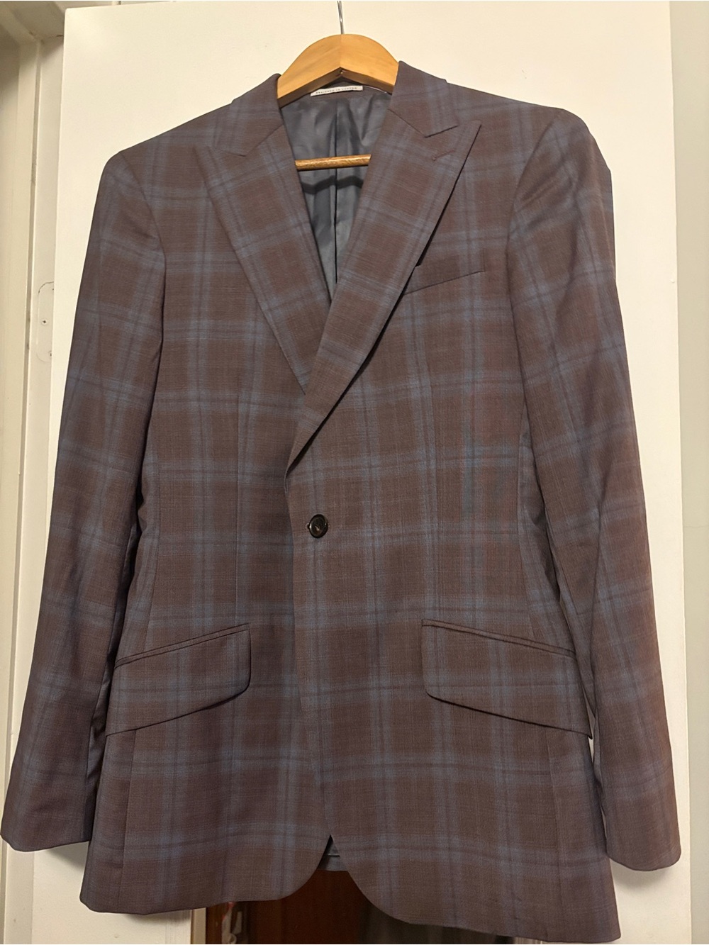 Reiss Plaid Wool Sport Coat . Brown with Blue Windowpane